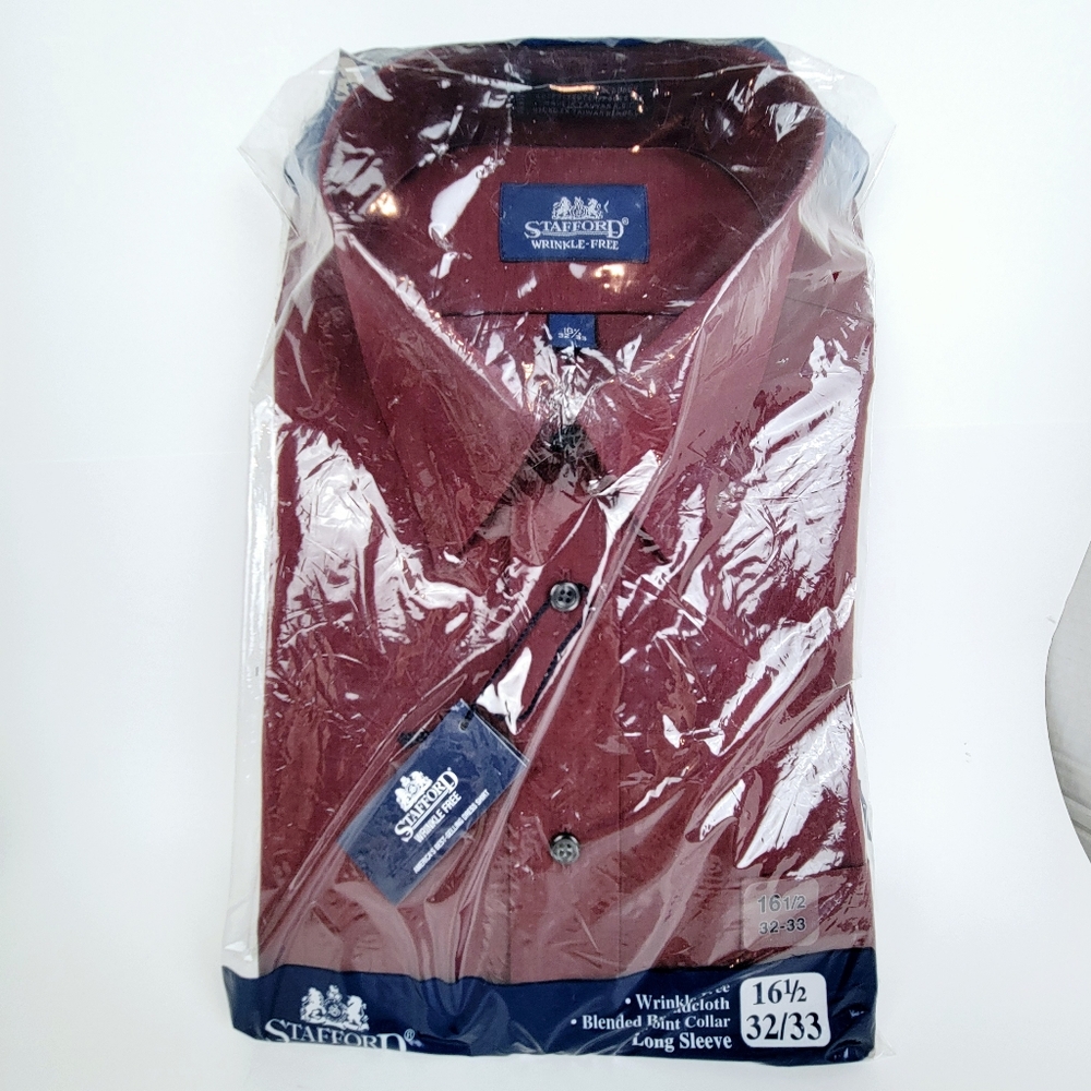 Vtg JCPenney Stafford Dress Shirt~16 1/2  32/33~Long Sleeve Button Up~Burgundy